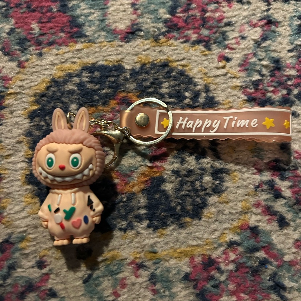 Cute Bunny Keychain with Heart Accents fake panini